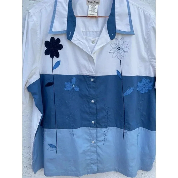 Bobbie Brooks Womens Short Sleeve Floral Embroidery Shirt White Blue 22w/24w - Picture 6 of 10
